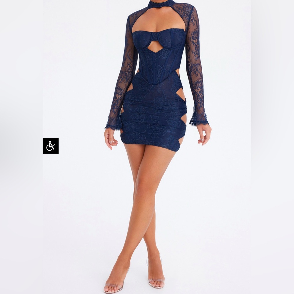 MISTRESS ROCKS x NAVY LACE CORSET MINI DRESS